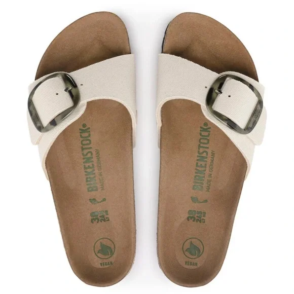 Birkenstock Madrid Big Buckle Sandals in Eggshell Color w Tortoiseshell Buckle - Picture 2 of 4